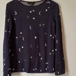 Ann Taylor Midnight Blue Sweater with Celestial Design